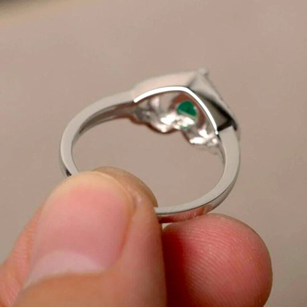 New 925 Sterling Silver Double Halo Emerald Heart Ring
